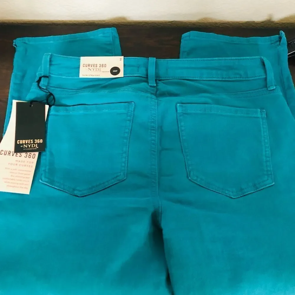 NYDJ Curves 360 Slim Straight Cropped Turquoise Blue Capris Jeans 2